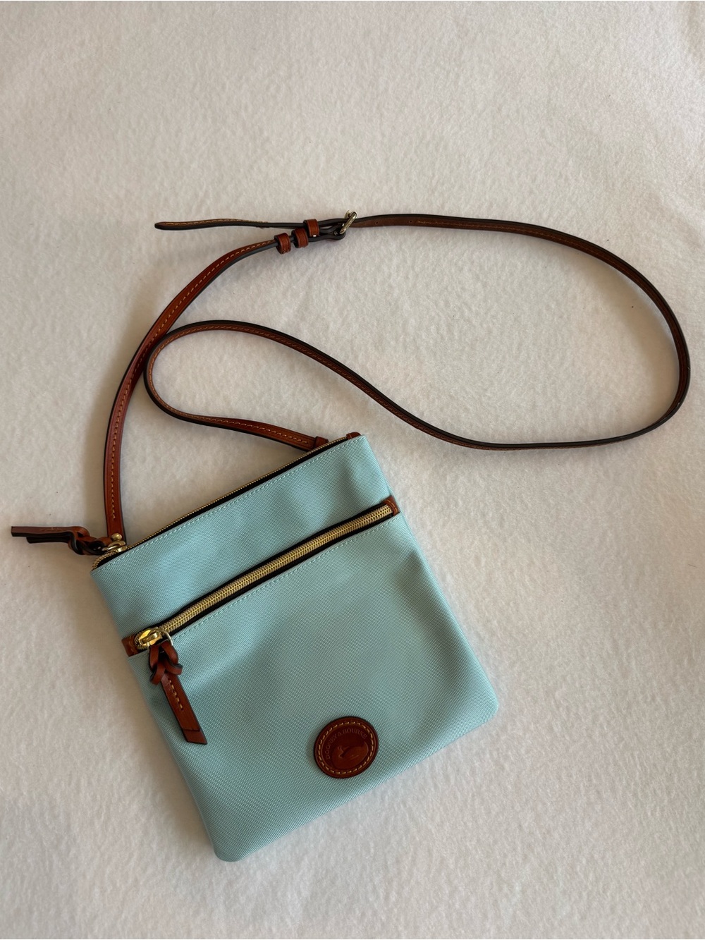 Dooney & Bourke Light Blue Crossbody with Brown Leather Trim NWT
